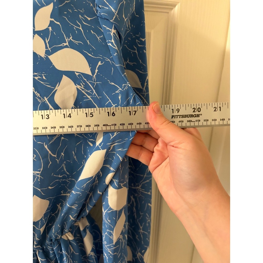 Vintage ILGWU USA Blue White Leaf Print Smocked Prairie Secretary Dress 7/8 - Picture 11 of 11